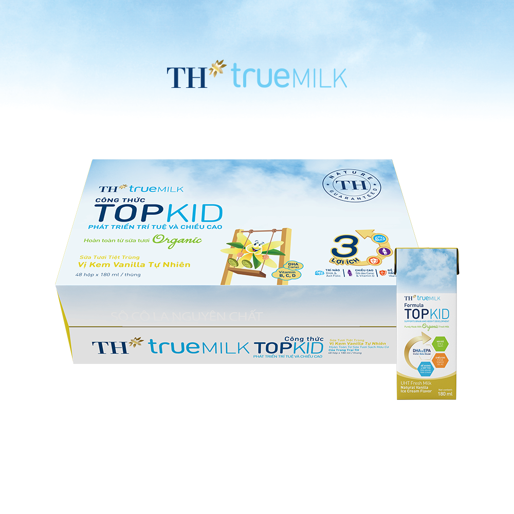 Thùng 48 hộp sữa tươi tiệt trùng TOPKID kem vanilla tự nhiên TH True Milk 180ml (180ml x 48)