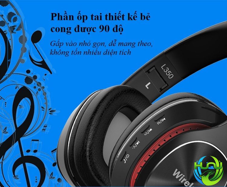 Tai Nghe Không Dây HUQU HQ-L350 - Thiết Kế Gập Gọn, Âm Thanh Sống Động - Hàng Chính Hãng