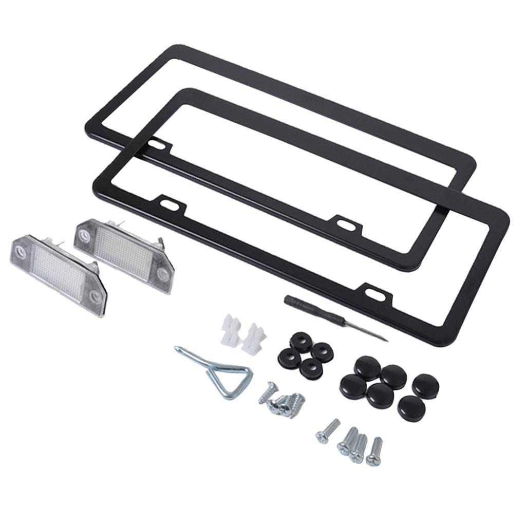 Professional License Plate Lights LED Lamps + License Plate Frame Replacement Set