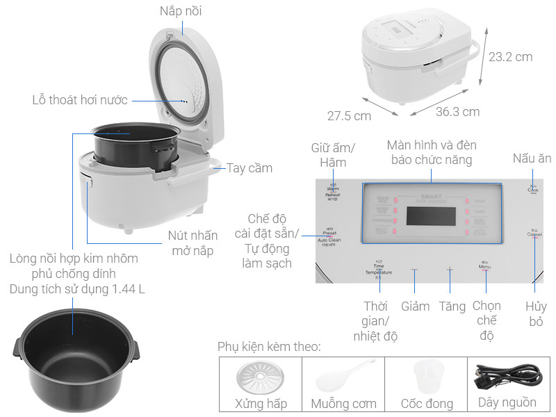 Nồi cơm điện tử Cuckoo 1.44L CR-0810F - Bảng điều khiển LED - Lòng nồi chống dính - Chất lượng Hàn Quốc - Hàng chính hãng Cuckoovina