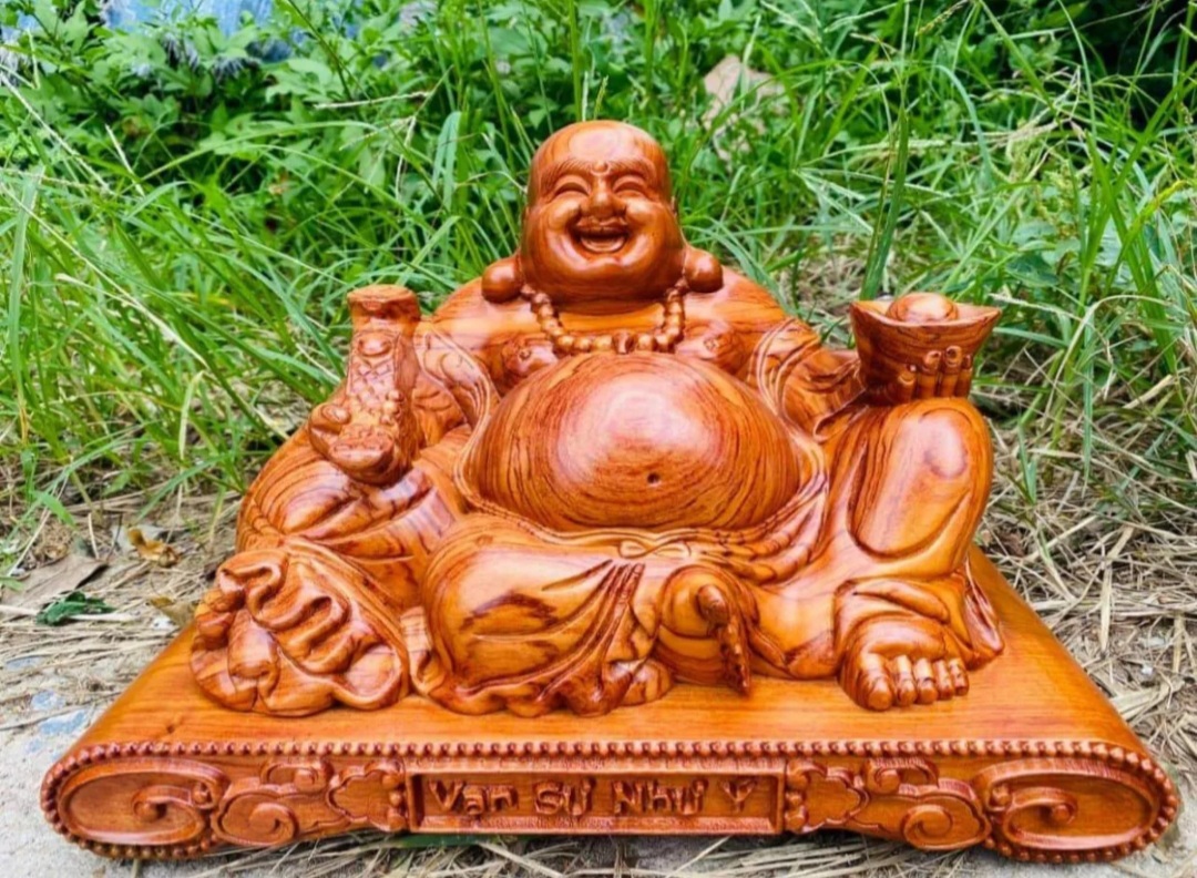 Tượng phật Di Lặc gỗ Hương đế cuốn siêu đẹp ngang 60cm
