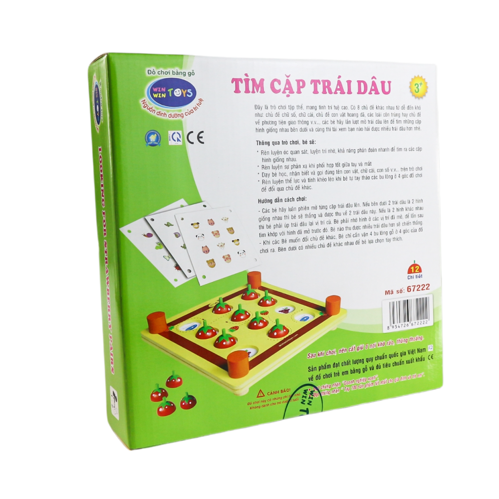 Trò chơi lật hình ghi nhớ, Tìm Cặp Trái Dâu - Đồ chơi gỗ Winwintoys