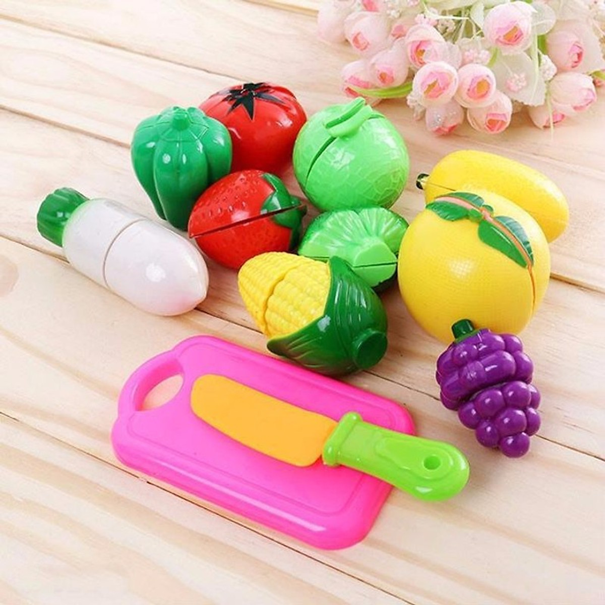 Túi đồ chơi cắt trái cây, hoa quả lắp ghép cho bé