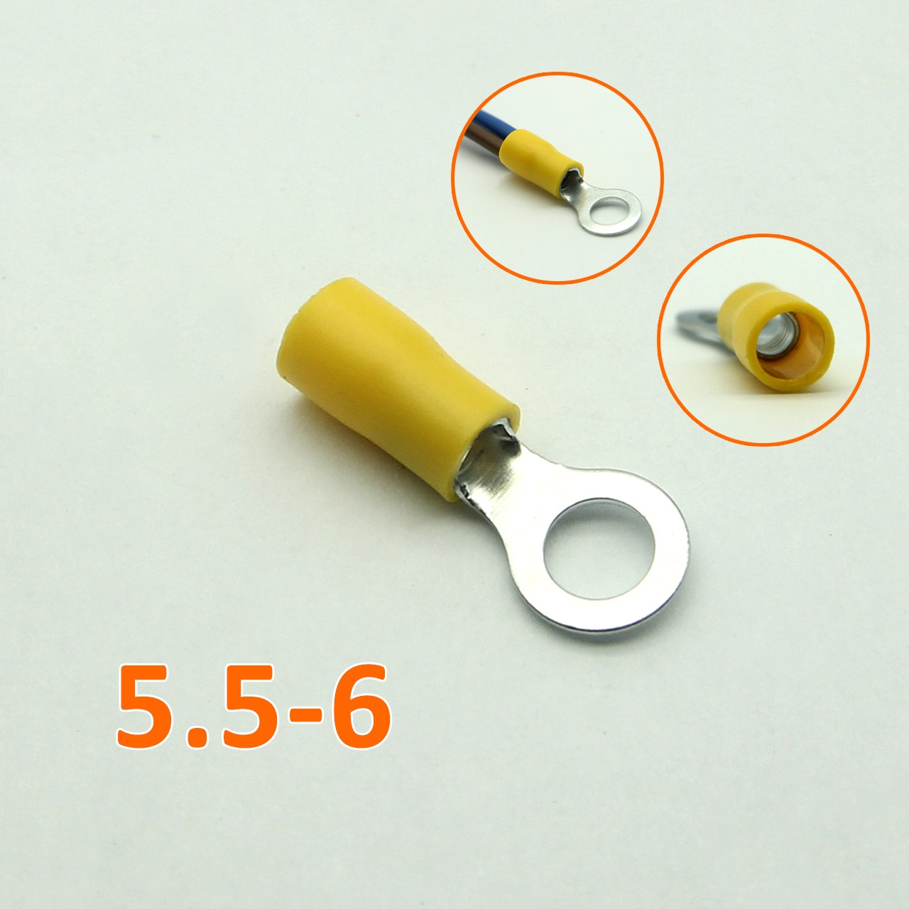 Túi 100 đầu cos TRÒN RV 5.5-6 bọc nhựa vàng