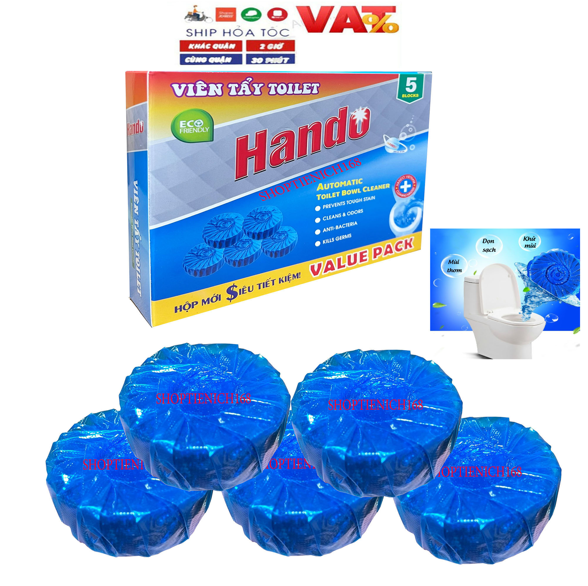 Viên thả bồn cầu tự động làm sạch,khử mùi hiệu quả Hộp 5 viên