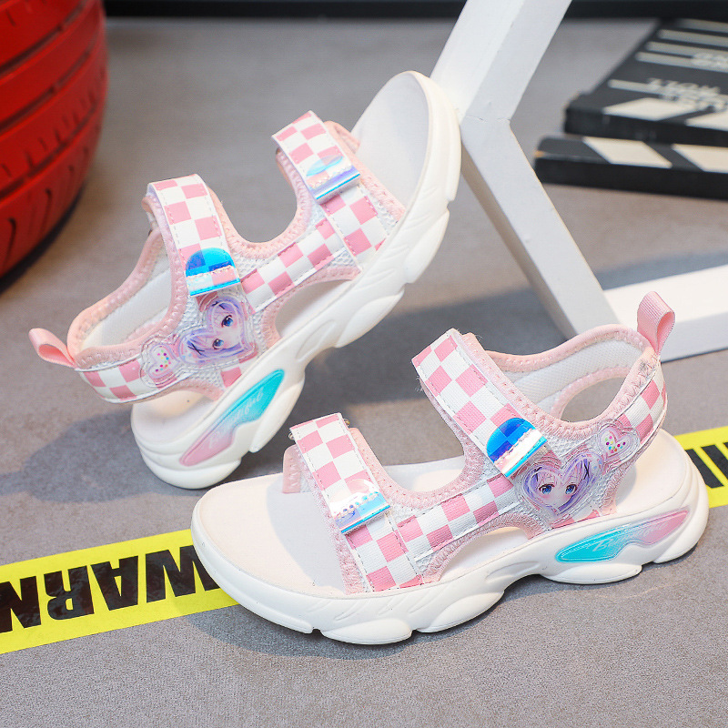 Sandal bé gái kẻ caro đế mềm họa tiết công chúa , xăng đan mùa hè TTL104