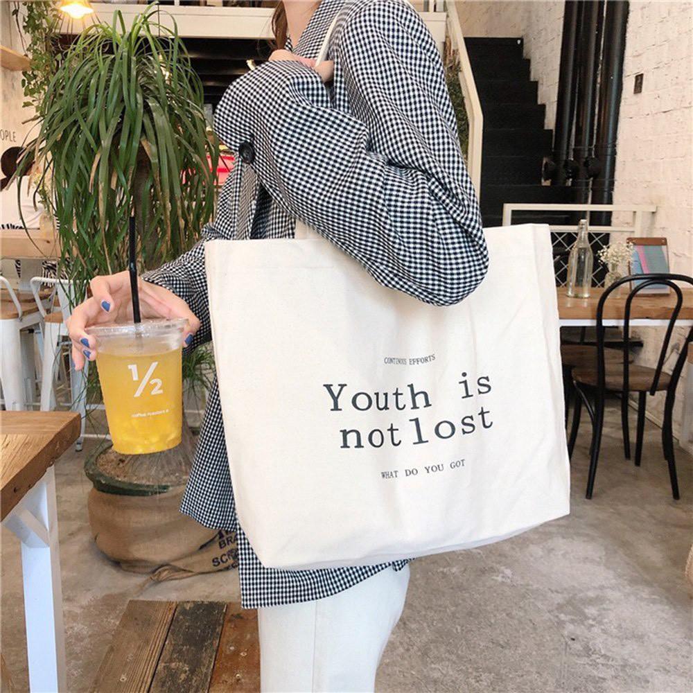 Túi tote túi vải canvas phong cách Hàn quốc, có khóa miệng ngăn phụ bên trong tiện dụng-Haka store