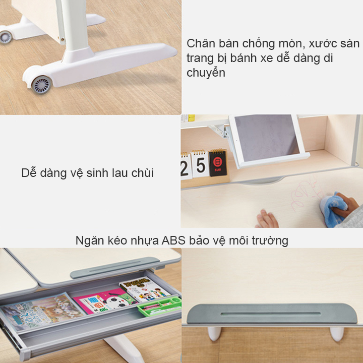 Bàn học cho bé thông minh chống gù chống cận Lumili 310 cao cấp, chống gù, chống cận, tặng kèm đèn chiếu sáng,giá đỡ cằm chống cận gỗ tự nhiên, bàn học kèm kệ sách thông minh cho trẻ em bàn học cao cấp có giá sách