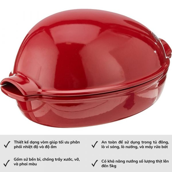 Thố Nướng Có Nắp Cỡ lớn Emile Henry EH348444 41,5 x 27,5 cm Màu Đỏ Burgundy Hàng chính hãng