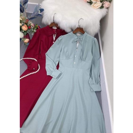 ĐẦM XÒE TAY DÀI CỔ THẮT DÂY NƠ