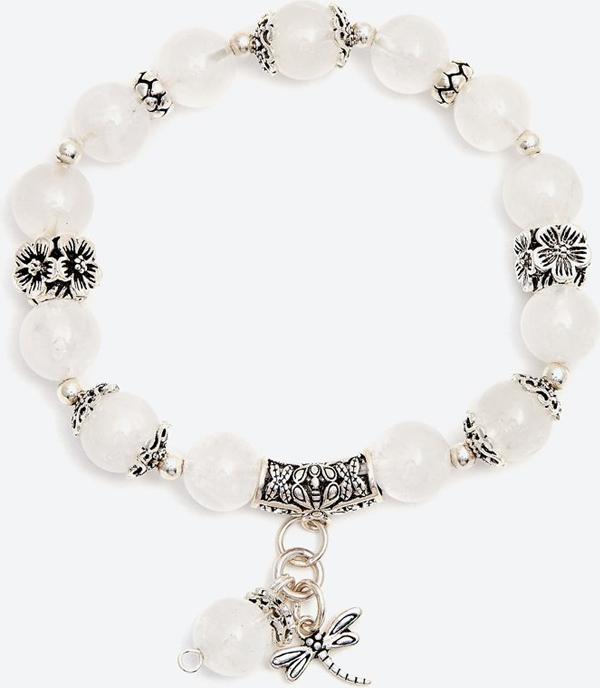 Vòng tay thạch anh ưu linh trắng phối chuồn chuồn Ngọc Quý Gemstones