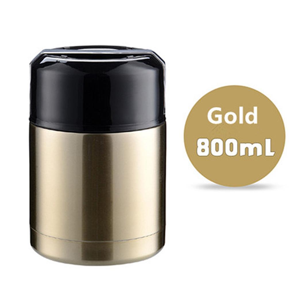 Stainless Steel Food Jar Wide Mouth for Hot Food Lunch Box Lid Golden 800ml