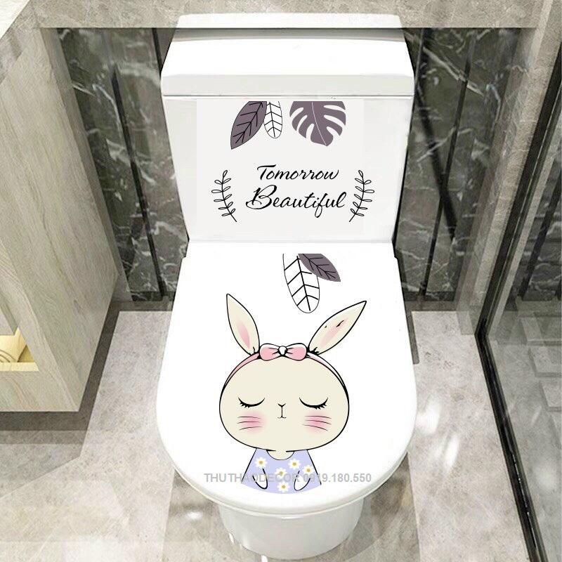 Decal dán Toilet THỎ TÍM - Trang trí nhà cửa