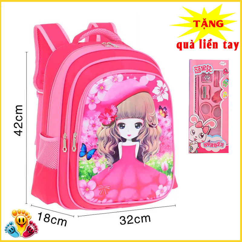 Balo cho bé gái mầu hồng màu tím hình công chúa 3D phẳng E121