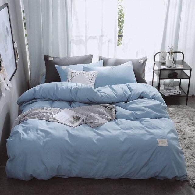 Bộ Chăn Ga Gối Cotton Đũi - Xanh Da Trời