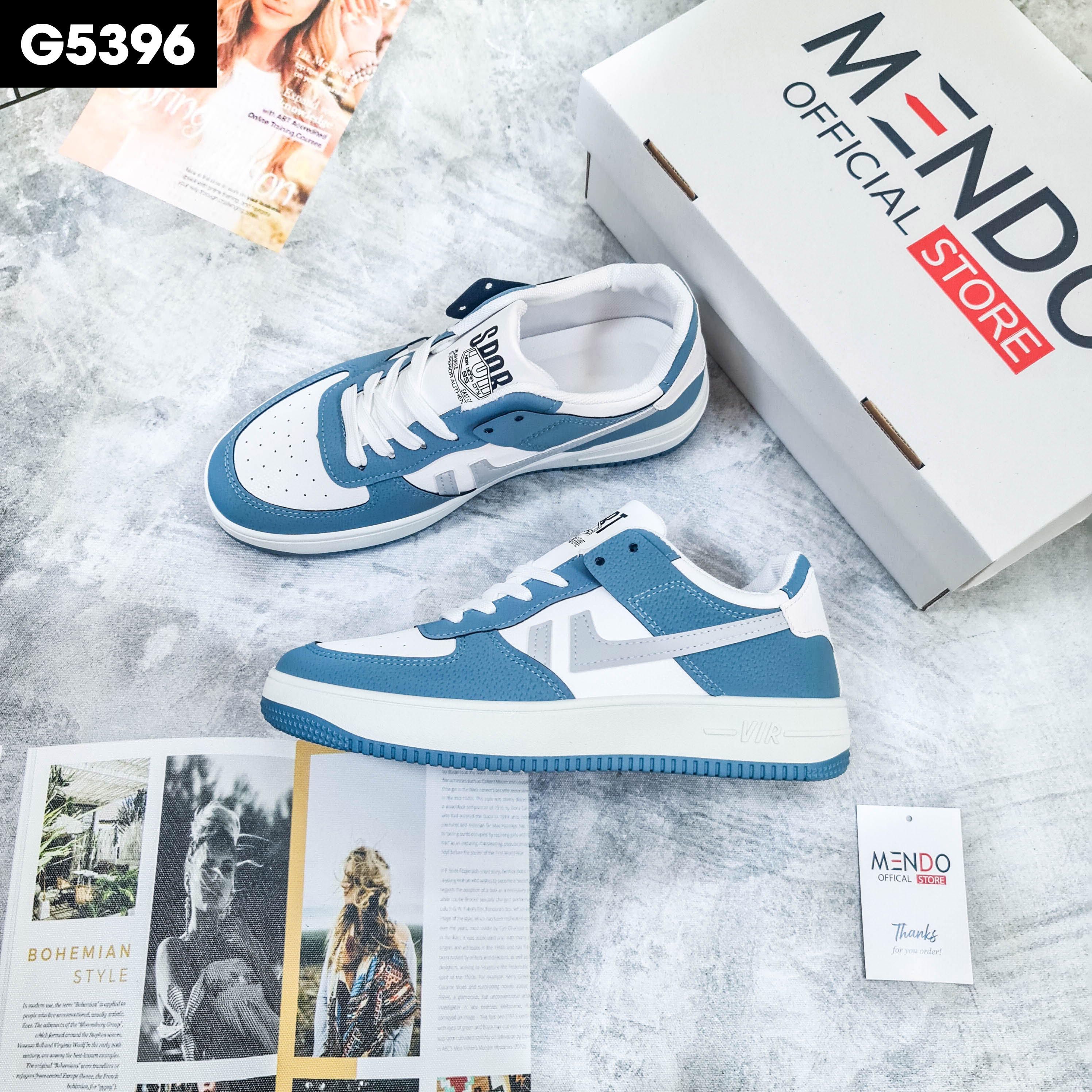 Giày Thể Thao Nam MENDO - Giày Sneaker Màu Xanh - Xám, Giày Thể Thao Phong Chạy Nhảy, Đi Chơi, Đi Dạo Thoải Mái, Êm Ái 2022 - G5396
