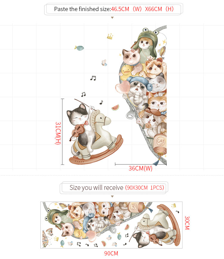 Sticker Giấy Dán Tường Decal Dán tường Tranh Dán Tường Trang Trí Tường Mẫu Gia Đình Nhà Mèo ZDB-2555