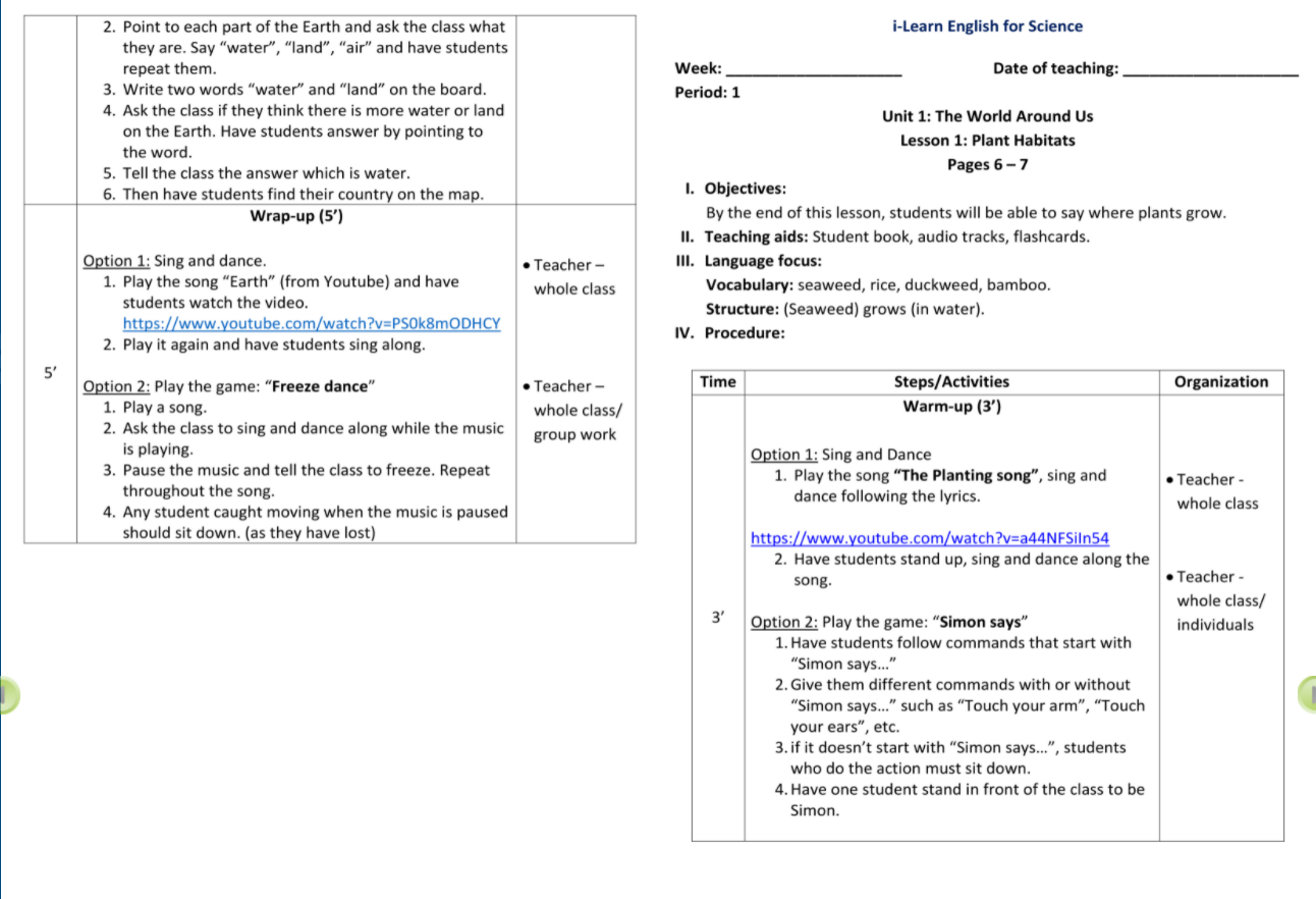 I-Learn Smart Start English for Science 2 Giáo án gợi ý