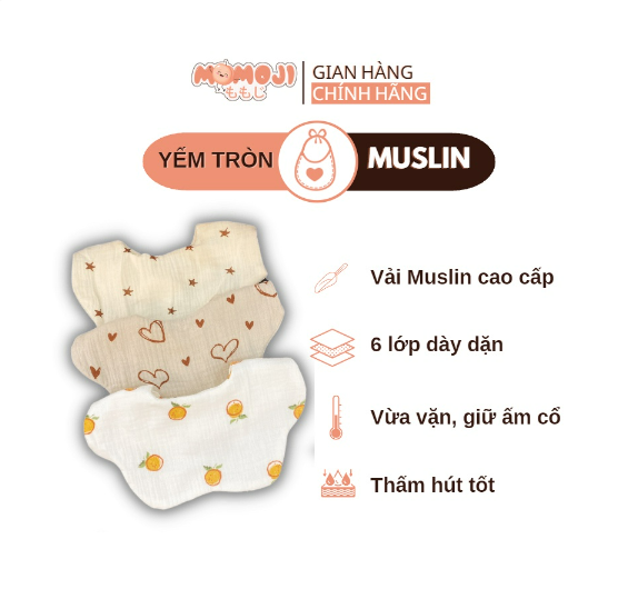 Yếm cổ tròn xoay 360 độ cho bé chất liệu muslin 100% cotton cao cấp