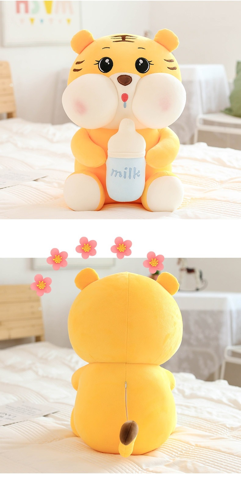 Gấu bông hổ ôm bình sữa siêu dễ thương – Quà tặng thú nhồi bông cọp má phệ bú bình – Size từ 50 cm đến 80 cm – Gối ôm hổ milk cho bé ngủ ngon