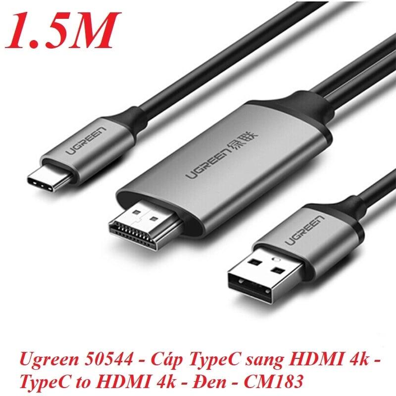 Ugreen UG50544CM183TK 1.5M màu Xám Cáp chuyển đổi TYPE C sang HDMI dương + hỗ trợ cổng USB cấp nguồn - HÀNG CHÍNH HÃNG