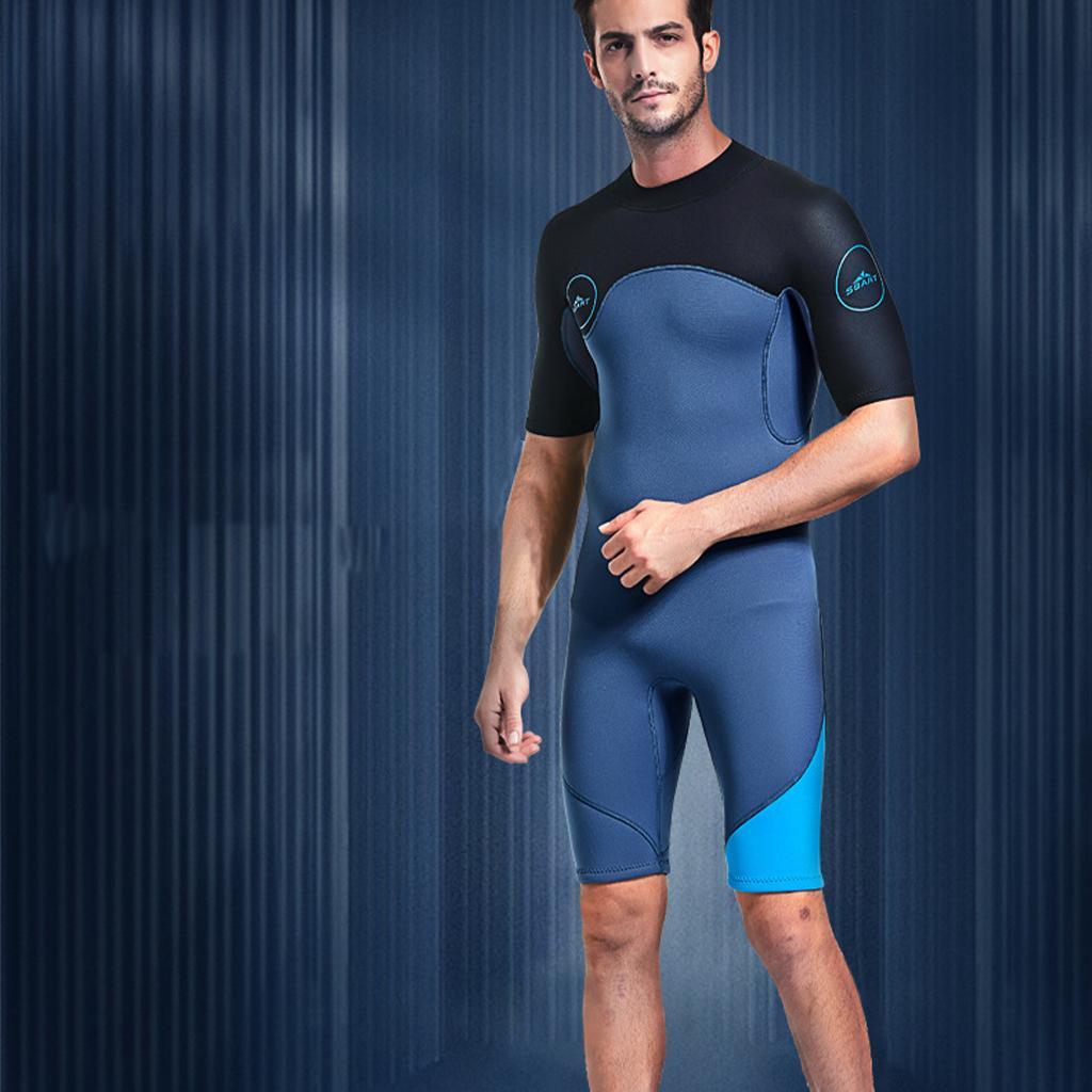 Mens 2mm Shorty Wetsuit Diving Snorkeling Swimming Scuba Dive Suit Jumpsuit Blue