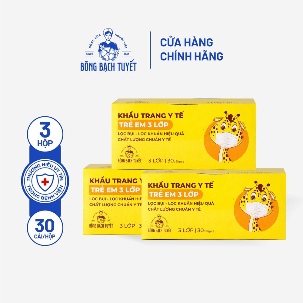 Combo 3 Hộp Khẩu trang Bông Bạch Tuyết 3 lớp Trẻ Em 6 -11 tuổi (30 cái/ hộp)