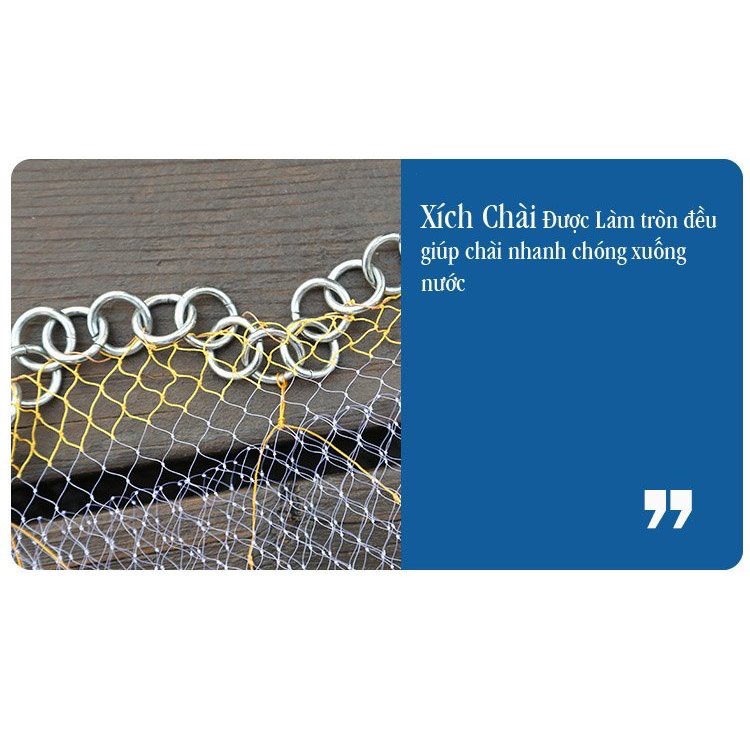 Chài Bắt Cá Nhập Khẩu Thái Lan Mắt Mau 2cm Chân Xích Chất Liệu Cước Cao Cấp Siêu Bền