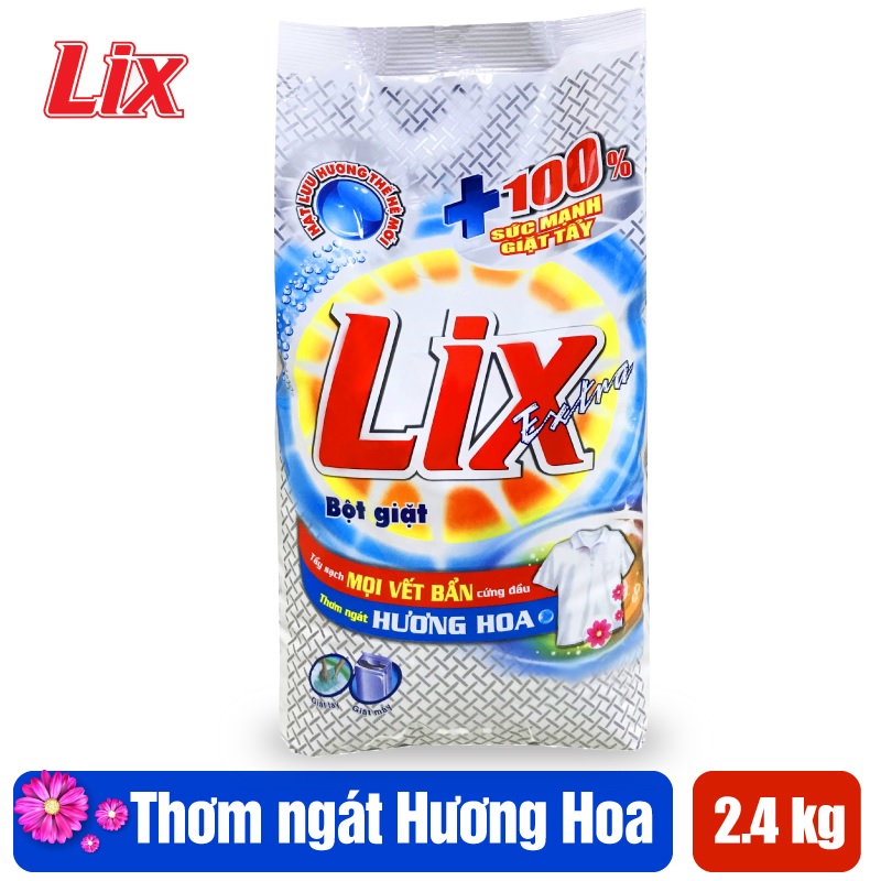 Bột Giặt LIX Extra Hương Hoa 2.4Kg EB024 - Tẩy Sạch Vết Bẩn Cực Mạnh