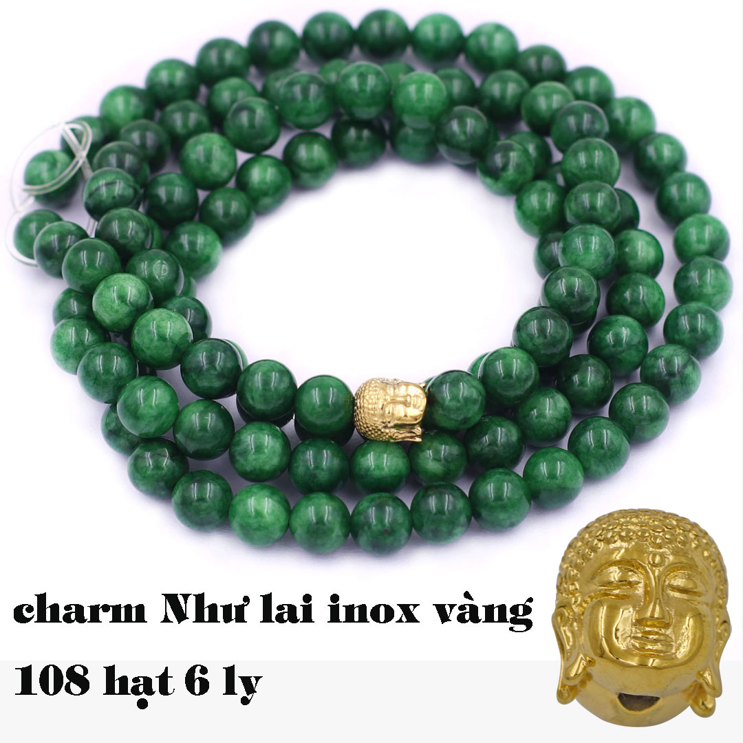 [Mệnh Mộc, Hỏa] Bộ Vòng Chuỗi, Tràng Hạt 108 Hạt 6 Ly Đá Cẩm Thạch Sơn Thủy Charm Phật A Di Đà Inox - Tràng Chuỗi Niệm Phật - An Yên - Thịnh Vượng - May Mắn - Tài Lộc