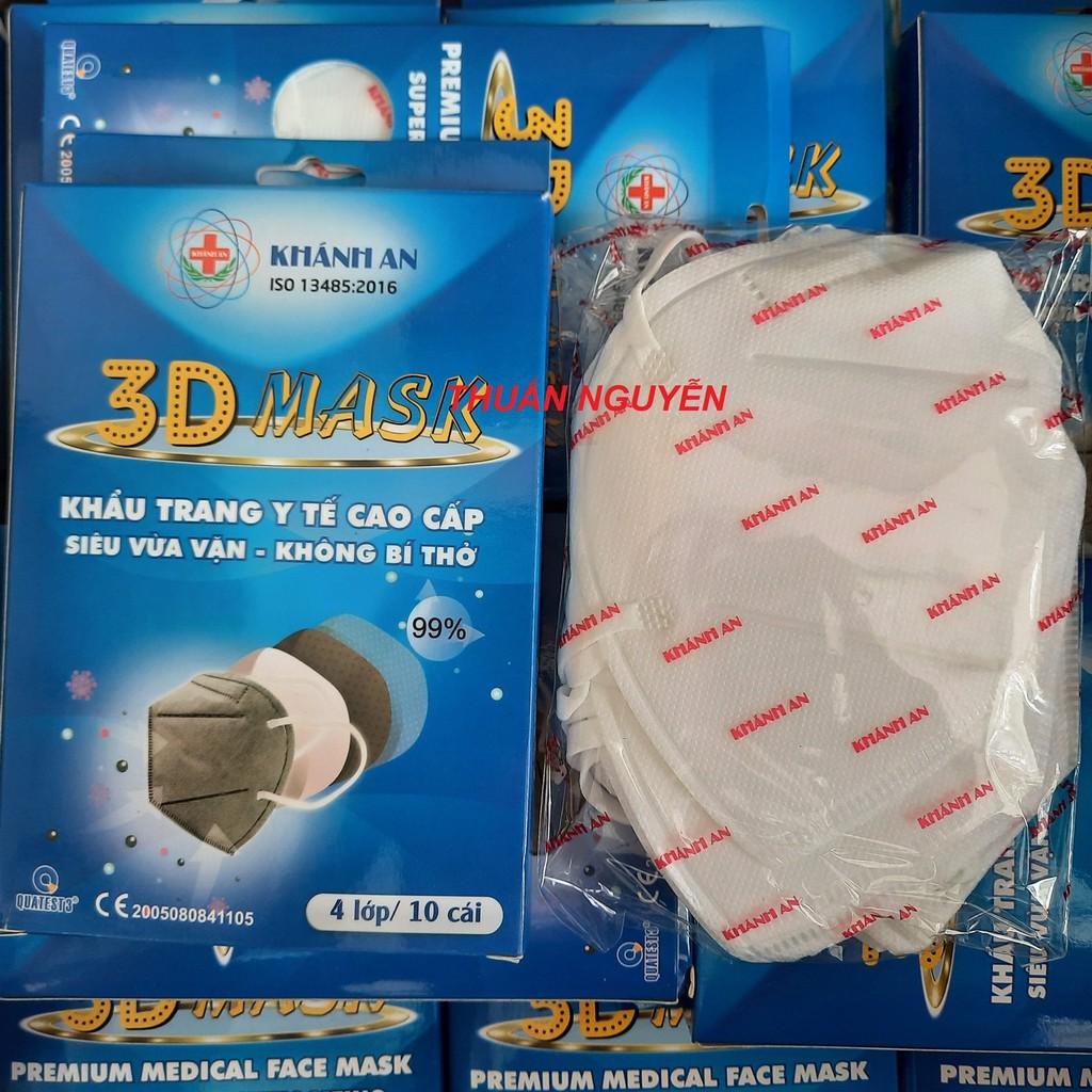 Khẩu trang y tế 4 lớp 3D MASK Khánh An kháng khuẩn cao cấp hộp 10 chiếc siêu vừa vặn, Không bí thở