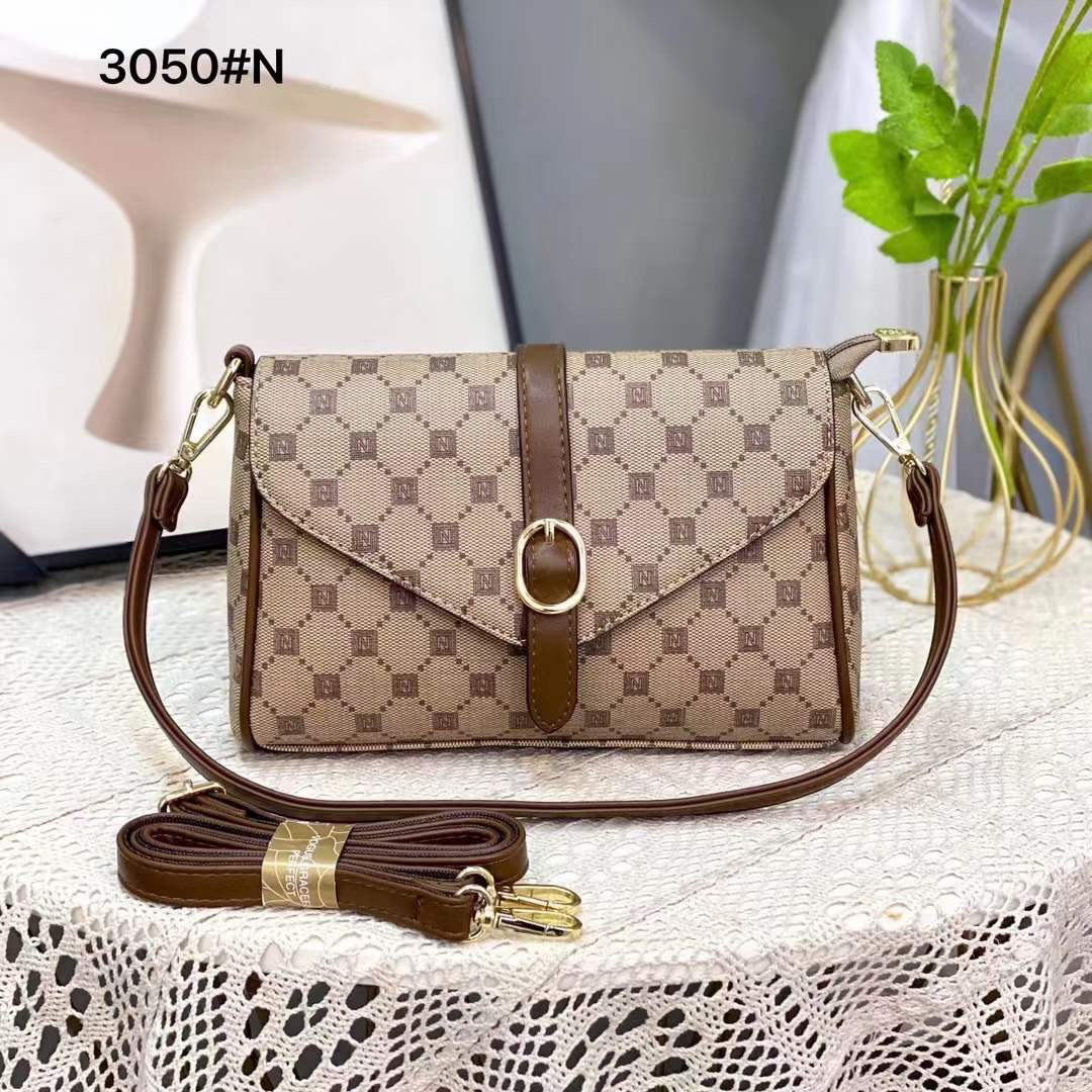 Túi xách da nữ đeo chéo họa tiết monogram nắp gập khóa cài có một ngăn thời trang vintage Hàn Quốc 3050