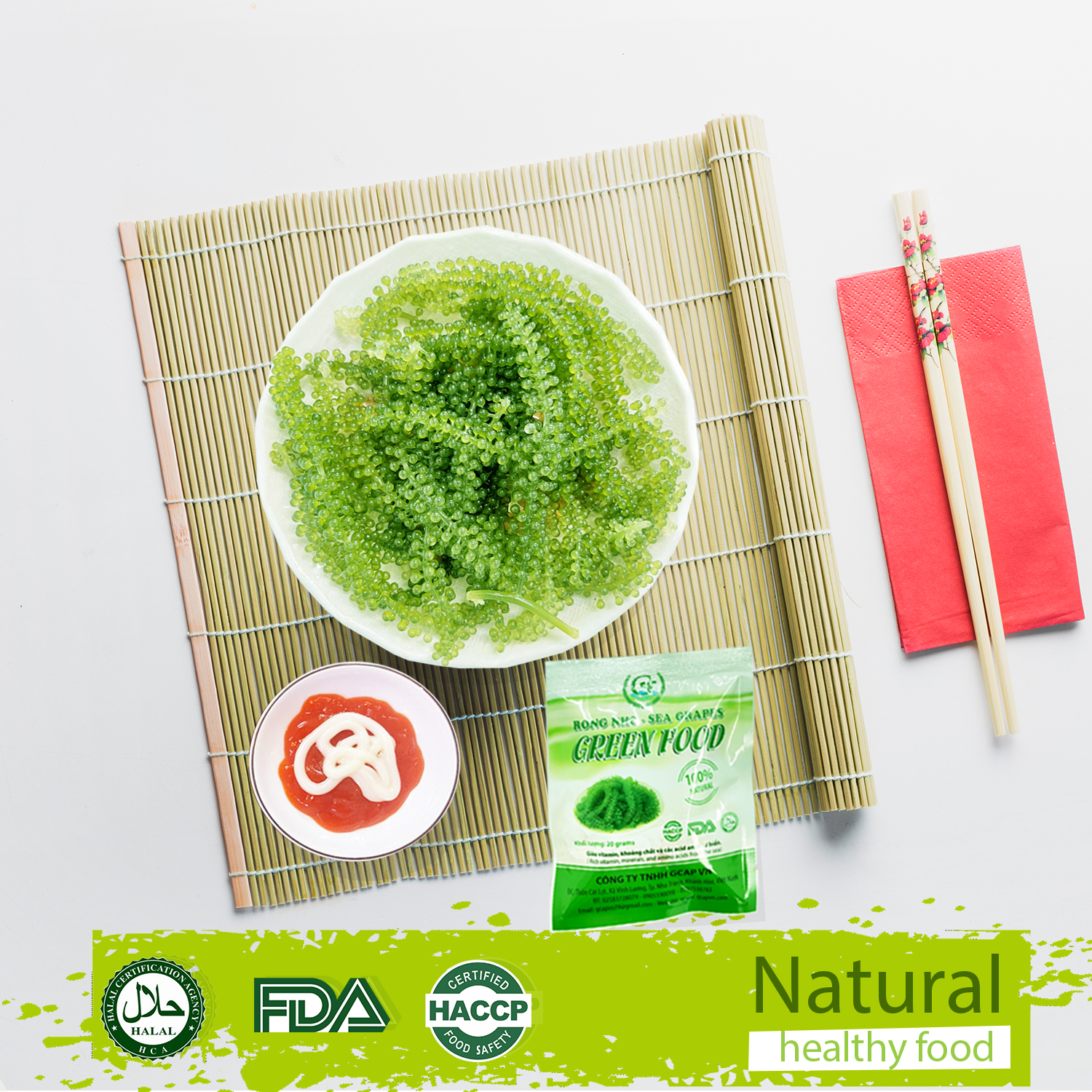 Rong nho biển GREEN FOOD - Sea grapes - Giàu vitamin, khoáng chất và các axit amin  (Hộp 100g)