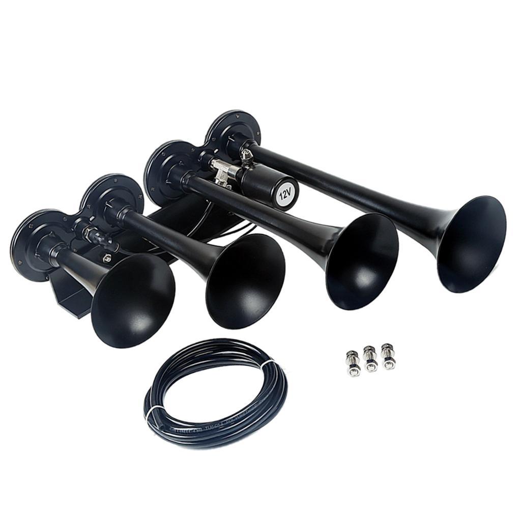 150DB Single Row Four Trumpet Train Air 12V Electric Solenoid Black