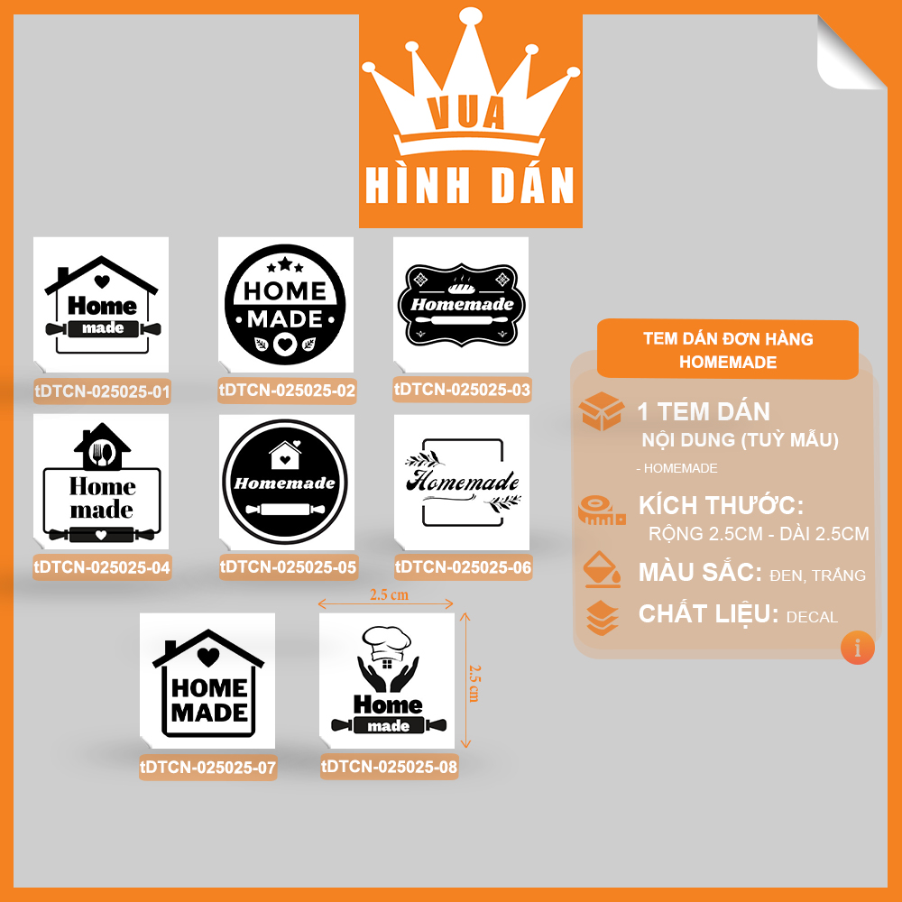 Set 100/200 sticker HANDMADE tem dán mini SẢN PHẨM THỦ CÔNG dành cho shop