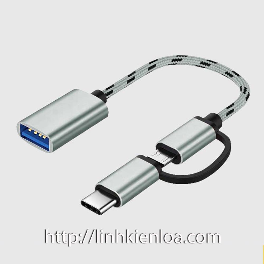 Cáp chuyển OTG - Chuyển từ cổng USB Type-C + Micro USB ra USB 3.0