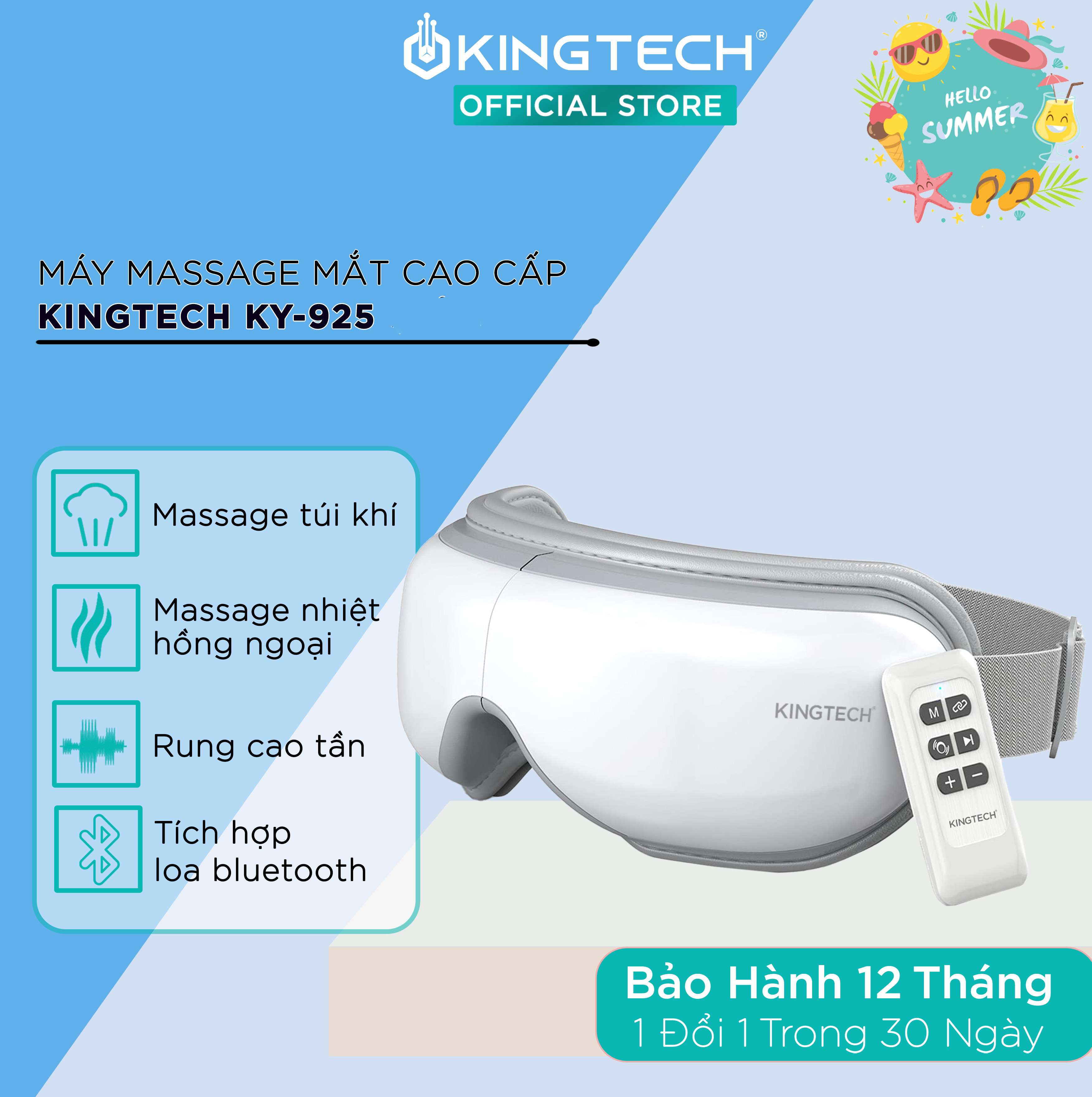 Máy Massage Mắt Cao Cấp Kingtech Ky - 925 - Mát Xa Áp Suất Túi Khí Kèm Nhiệt - Tích Hợp Nghe Nhạc Bluetooth - Giảm Mỏi, Khô Mắt, Quầng Thâm - Cải Thiện Giấc Ngủ - Hàng Chính Hãng