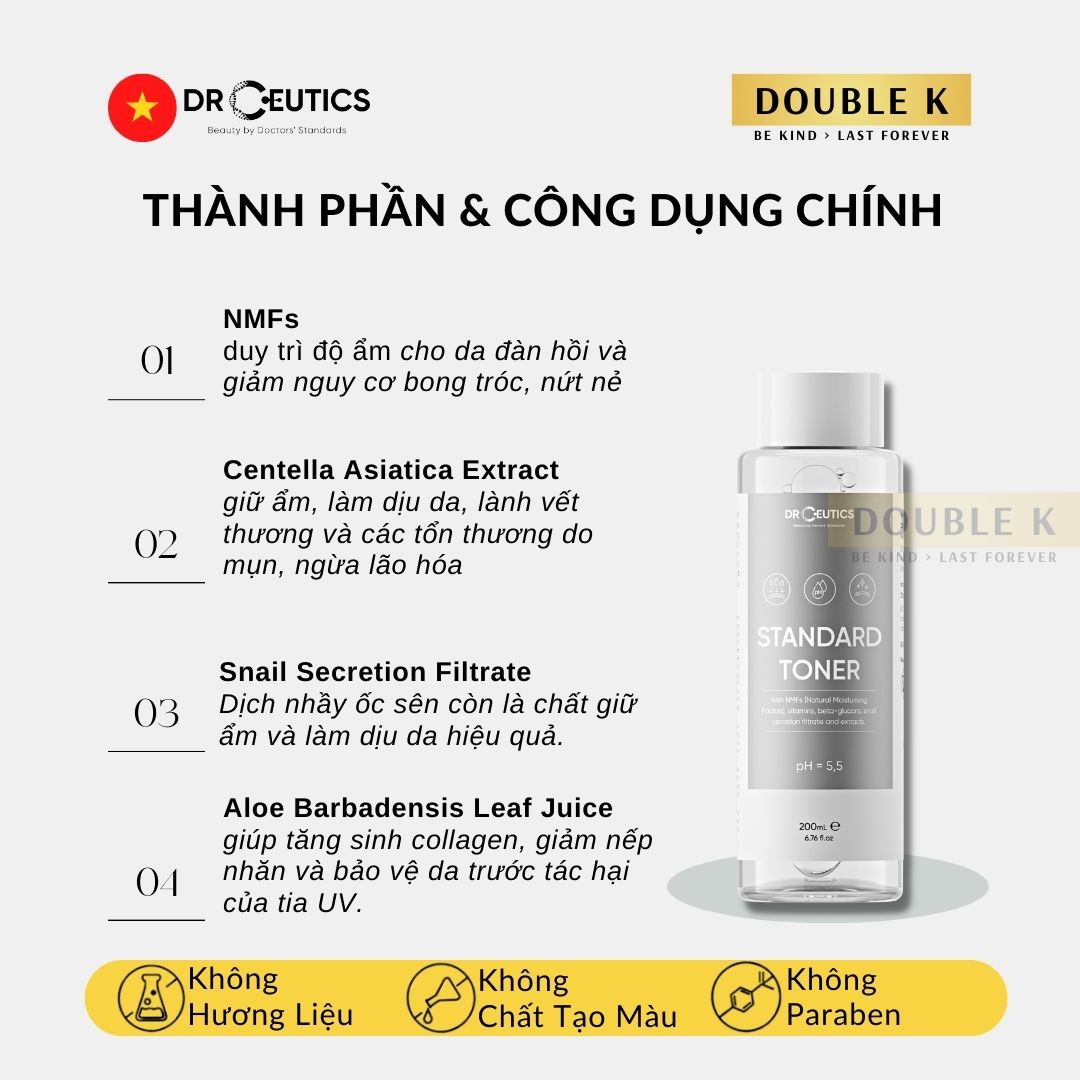 DrCeutics Standard Toner - Dung Dịch Cân Bằng pH, Cấp Ẩm Cho Da - Double K