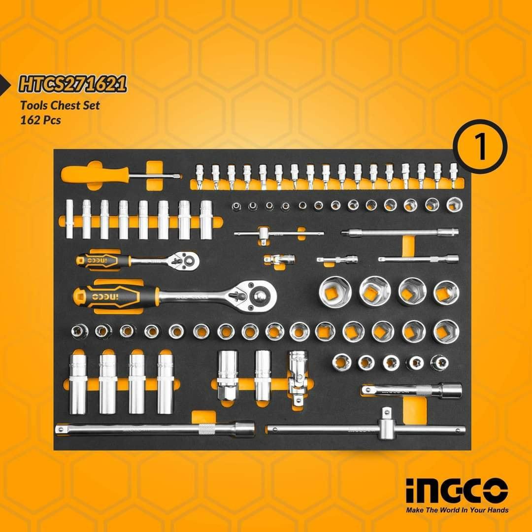 BỘ 162 CÔNG CỤ TRONG TỦ KÉO 4 NGĂN INGCO HTCS271621 - HÀNG CHÍNH HÃNG