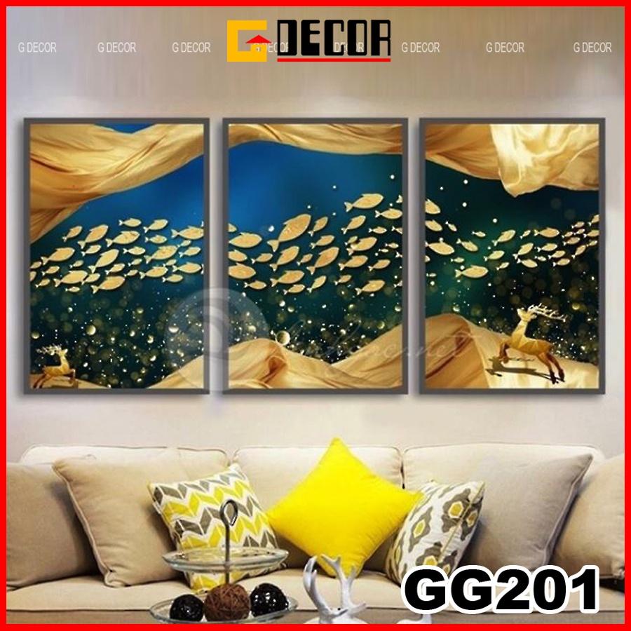 Tranh treo tường canvas 3 bức phong cách hiện đại Bắc Âu 201, tranh biển trang trí phòng khách, phòng ngủ, spa, decor