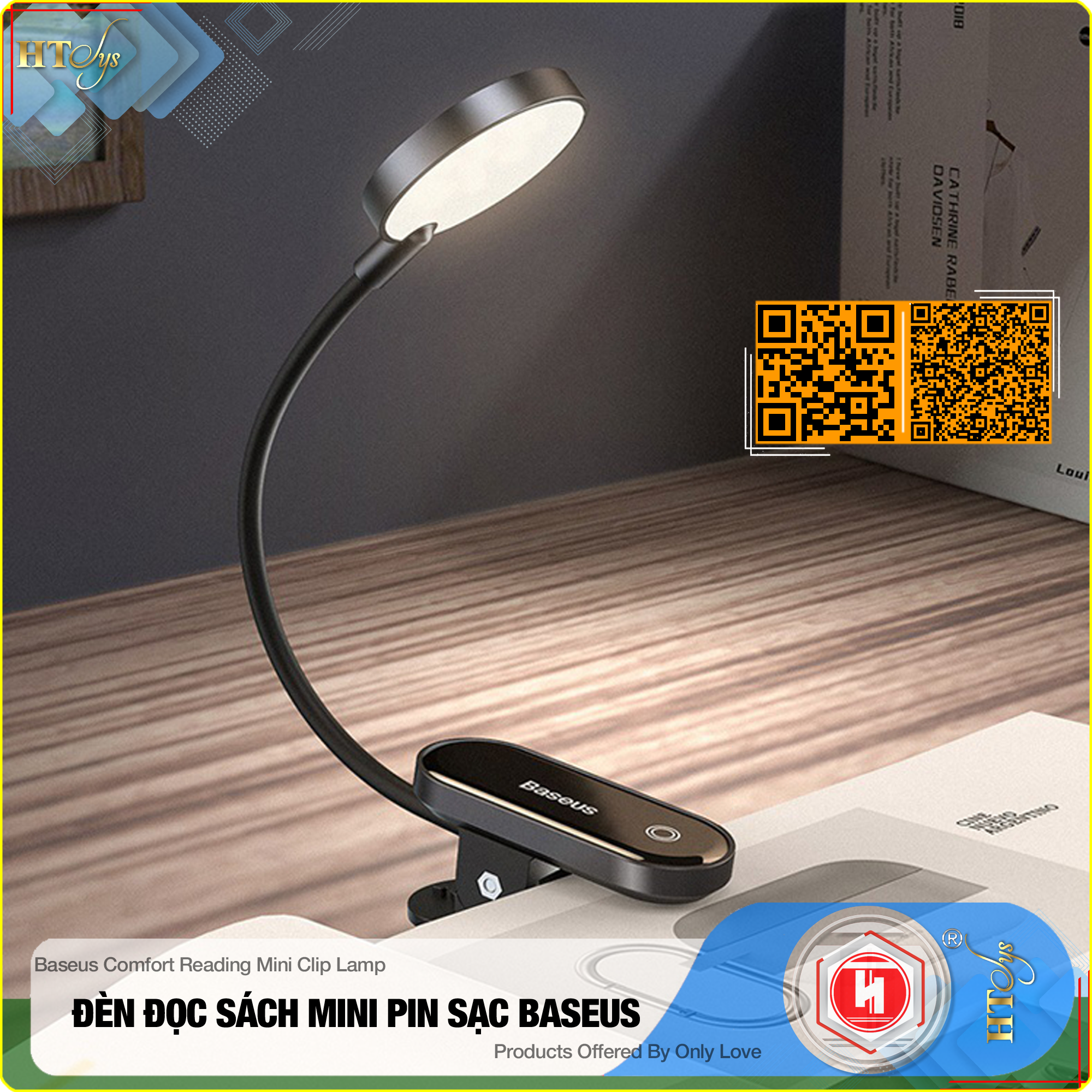 Đèn đọc sách mini Baseus Comfort Reading Mini Clip Lamp - Pin sạc 350mAh  - Chân đế kẹp - 03 Cường độ sáng - 24H sử dụng - Hàng Nhập Khẩu
