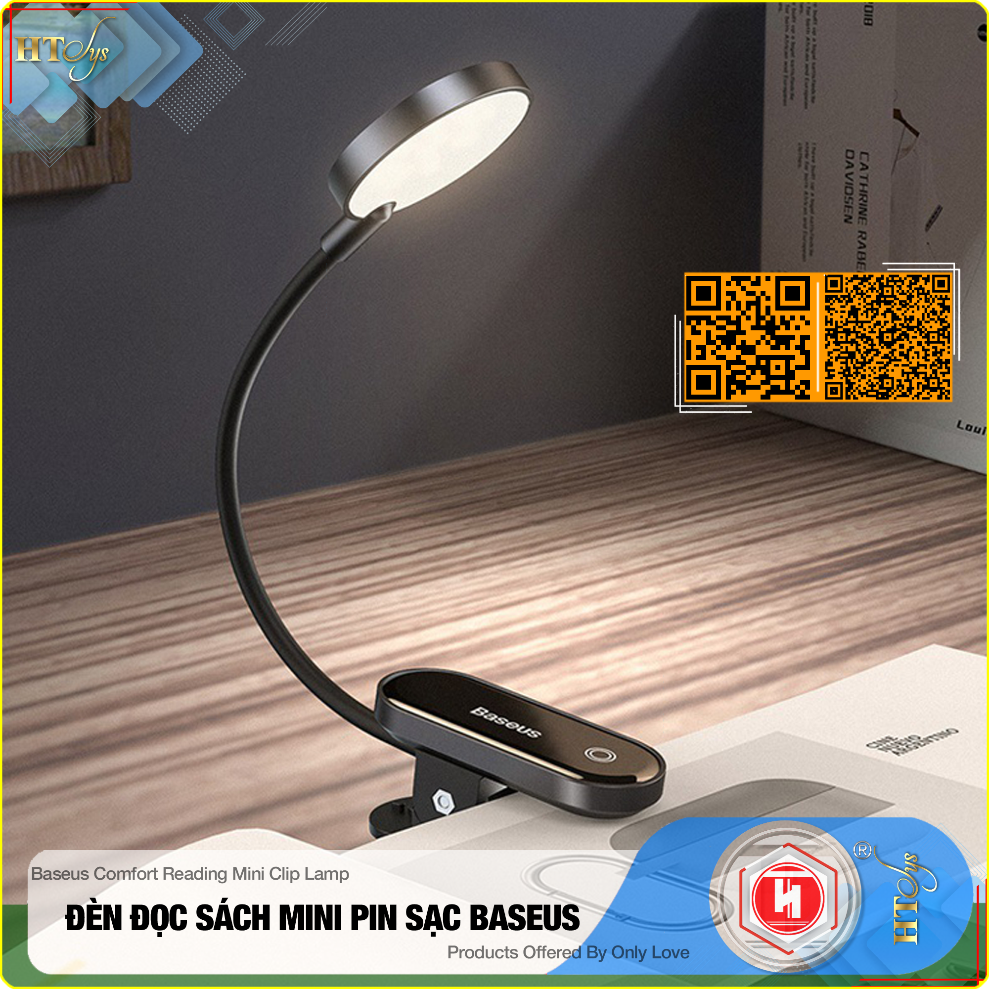 Đèn đọc sách mini Baseus Comfort Reading Mini Clip Lamp - Pin sạc 350mAh - Chân đế kẹp - 03 Cường độ sáng - 24H sử dụng - Hàng Nhập Khẩu