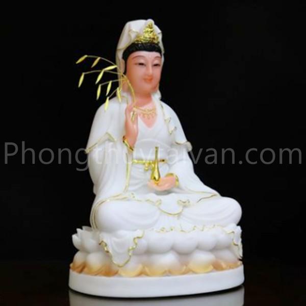 Tượng mẹ QUAN ÂM cao cấp Trắng Ngọc liễu vàng