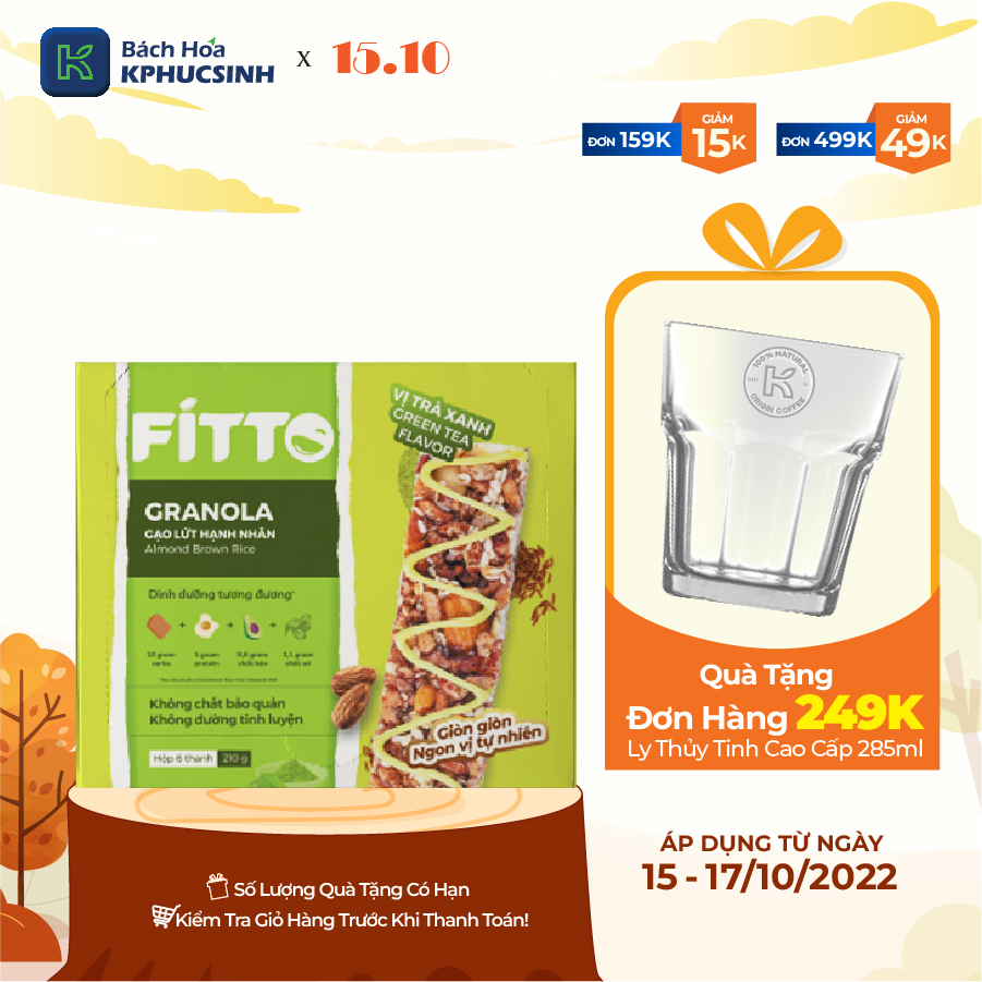 Hộp 6 thanh năng lượng Fitto trà xanh Begin 365 bánh ăn kiêng bánh giảm cân 210g