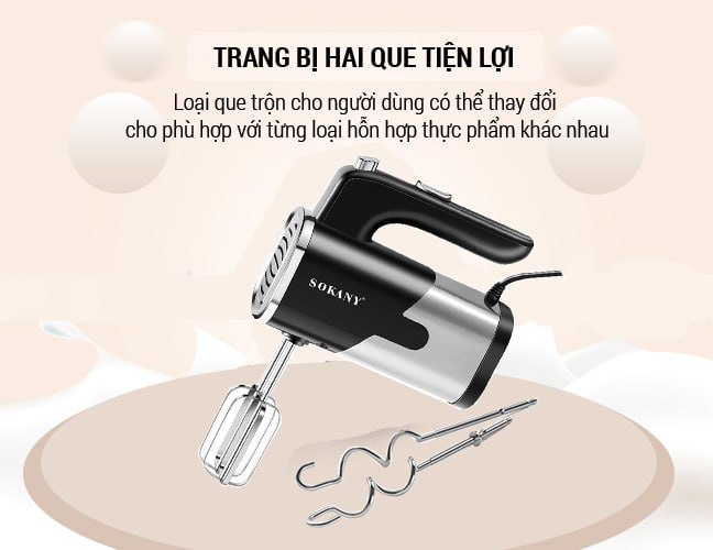 Máy đánh trứng cầm tay SOKANY 800W có 5 tốc độ điều chỉnh chuyên dụng SK-6621- Hàng chính hãng