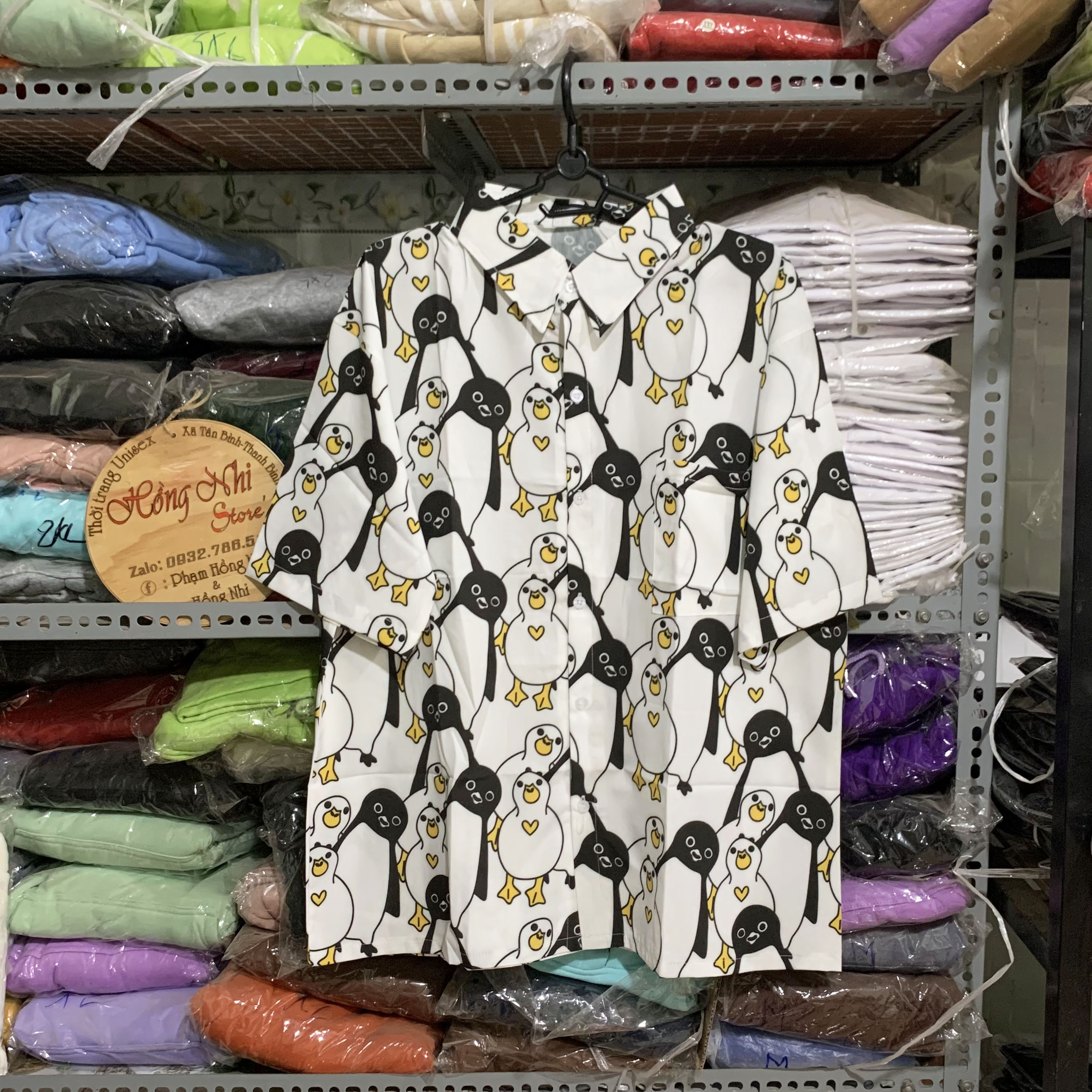 Áo Sơ Mi Hoạ Tiết Chim Cánh Cụt Tay Lỡ Dáng Rộng Ulzzang Unisex, Sơ Mi Đi Biển - MM