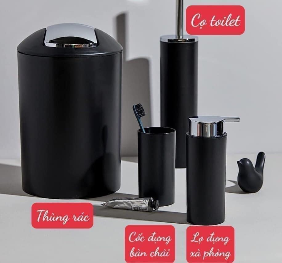 Bộ dụng cụ phòng tắm 4 chi tiết Wenko (thùng tác, đựng bàn chải, cọ toilet, bơm xà phòng) Đức Hàng chính hãng