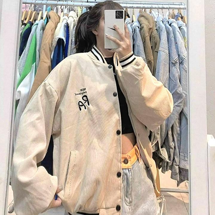 ÁO KHOÁC BOMBER KAKI NHUNG GÂN Thêu Nổi RA