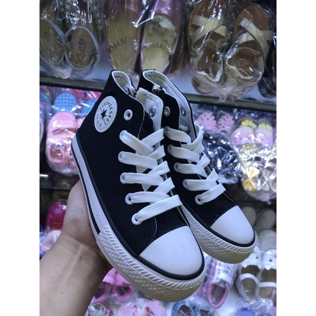 GIÀY THỂ THAO DÁNG CONVERSE CHO BÉ TRAI VÀ BÉ GÁI T11 ĐEN Kèm ảnh thực tế