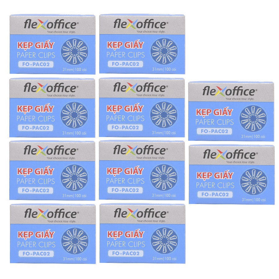 Bộ  10 Kẹp giấy Flexoffice FO-PAC02